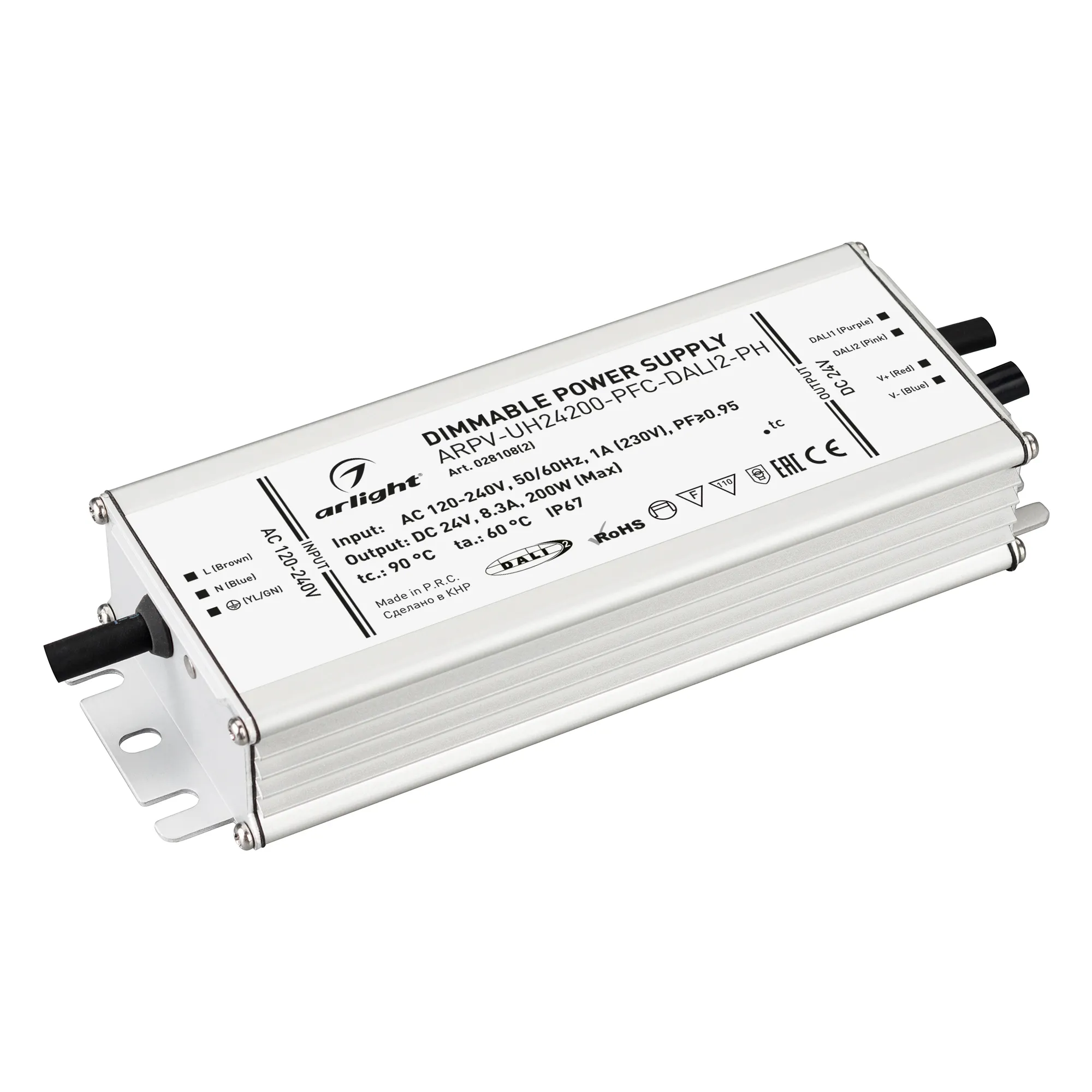 Блок питания ARPV-UH24200-PFC-DALI2-PH (24V, 8.3A, 200W) (Arlight, IP67 Металл, 7 лет) - изображение товара