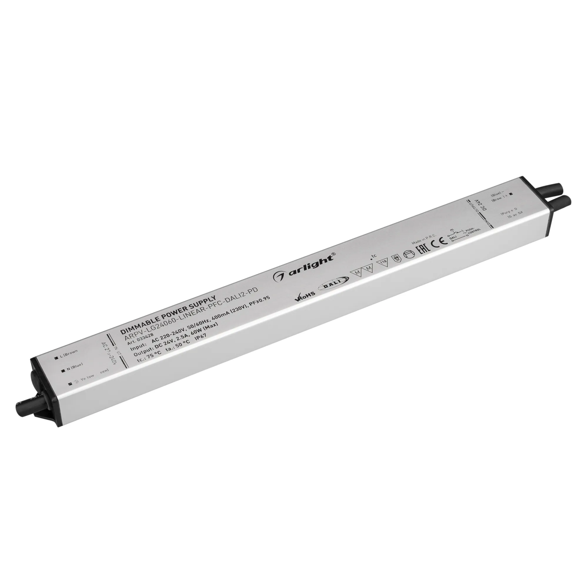 Блок питания ARPV-LG24060-LINEAR-PFC-DALI2-PD (24V, 2.5A, 60W) (Arlight, IP67 Металл, 5 лет) - изображение товара