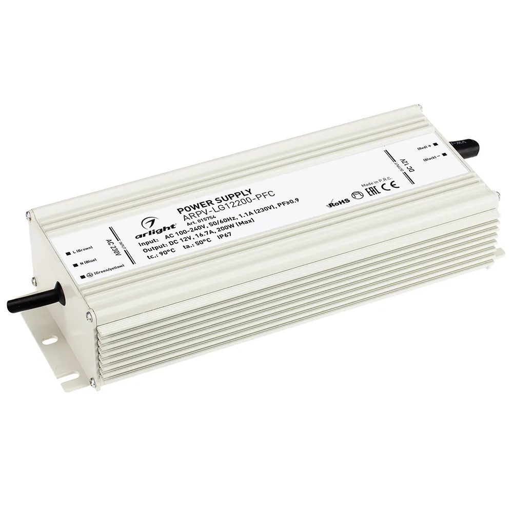 Блок питания ARPV-LG12200-PFC (12V, 16.7A, 200W) (Arlight, IP67 Металл, 5 лет) - изображение товара