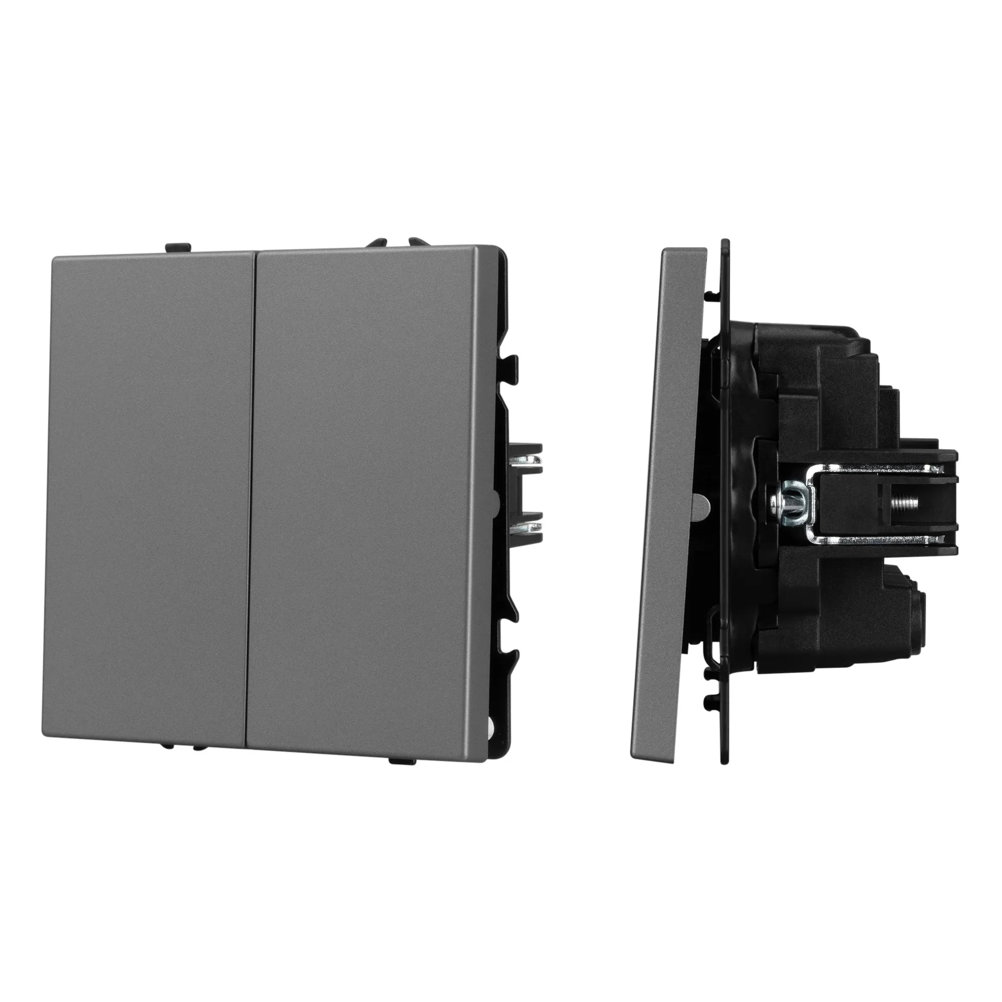 Механизм выключателя двухклавишный перекрёстный SWT-NOBE-MKX2-SFPL-GR (230V, 10A) (Arlight, Серый базальт) - изображение товара