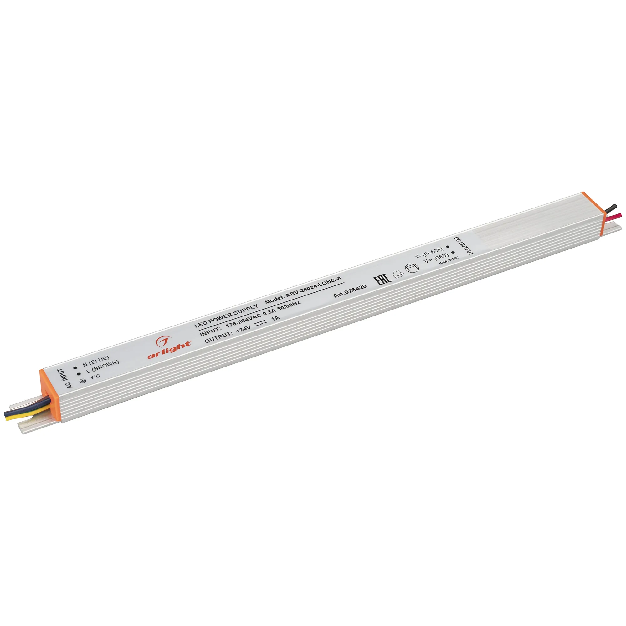 Блок питания ARV-24024-LONG-A (24V, 1A, 24W) (Arlight, IP20 Металл, 2 года) - изображение товара